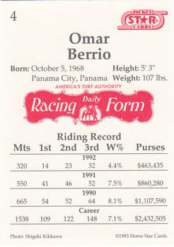 1993 Jockey Star #4 Omar Berrio Back